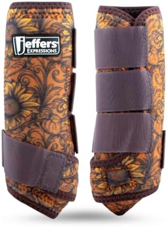 Jeffers Expression Protective Horse Boots, 1 Pair, Small - Safe Neoprene Leg Guards, Durable Strap Closures, Front & Hind Support, Equestrian Accessories for Travel & Riding - Bloomin' Toolin'