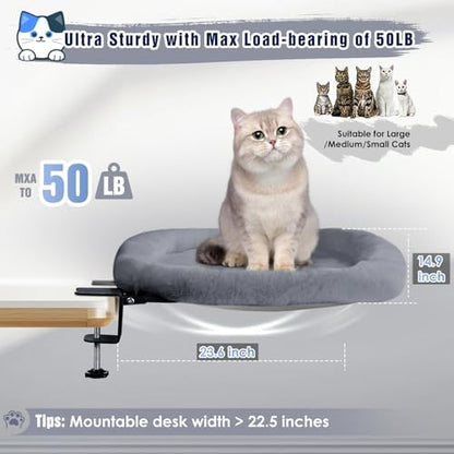 IPOW Heavy Duty Steel Frame Supports up to 50lbs Cat Desk Bed Space-Saving 90°Foldable with Soft Ultra-Plush Faux Fur for Small Medium Large Cats