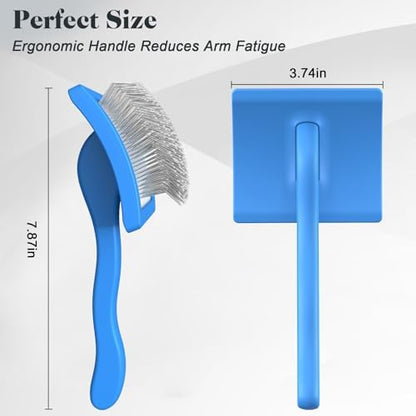 2PCS Slicker Brush for Dogs & Pet Comb,Professional Dog Grooming Brush (Goldendoodles,Poodles,Labradoodles) with Extra Long Pins to Effectively Remove Tangles, Knots and Mats (Blue, Gentle Large)
