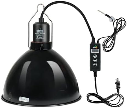 LUCKY HERP Reptile Light Fixture with Dimming Thermostat & Timer, Aluminum 8.5inch Dome Reptile Lamp Fixture, Heat Lamp Fixture for Reptile Bulb Basking Heat Bulb