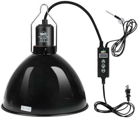 LUCKY HERP Reptile Light Fixture with Dimming Thermostat & Timer, Aluminum 8.5inch Dome Reptile Lamp Fixture, Heat Lamp Fixture for Reptile Bulb Basking Heat Bulb
