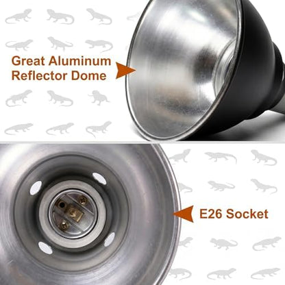 Reptile Light Fixture, 5.5 Inch Shallow Dome Light Fixture for UVA/UVB Heat Lamp, Reptile Heat Basking Bulb, Optical Reflection Heat Lamp Fixture Cover for Reptile Glass Tank Terrariums