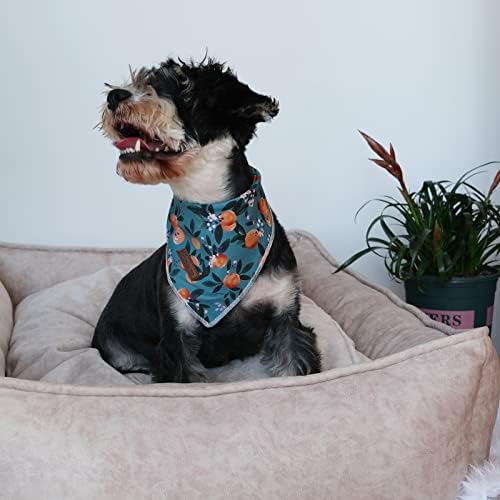 Summer Dog Bandana - Comfortable Cotton Triangle Bid Scarf for Medium Large Dogs - Washable Pet Kerchief for Girl Boy - Peach and Green Classic Scarf