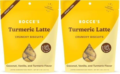 Bocce's Bakery Oven Baked Turmeric Latte Treats for Dogs, Wheat-Free Everyday Dog Treats, Made with Real Ingredients, Baked in The USA, All-Natural Biscuits, Coconut, Vanilla, & Turmeric, 5 oz
