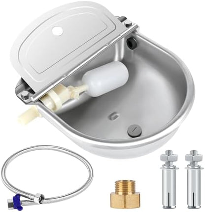ToLanbbt Automatic Animal Dispenser Horse Water Bowl with Float Valve Stainless Steel Goat Waterer Feeder Outside Water Trough for Livestock Auto Fill Dog Watering Bowl with 1/2" Hose, Drainage Hole