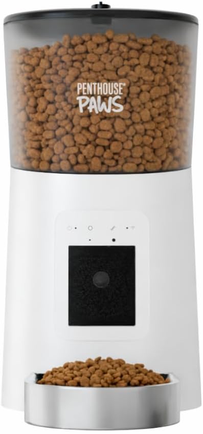 Smart HD Pet Feeder, 6L Dry Food Capacity, 1080p Camera, 2-Way Audio, Scheduled Meals, Backup Power, Easy to Clean, Anti-Jam Design for Cat & Dog, White/Stainless Steel