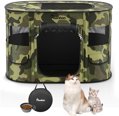 Pawaboo Portable Dog Playpen, 600D Oxford Pet Tent, Black Camouflage