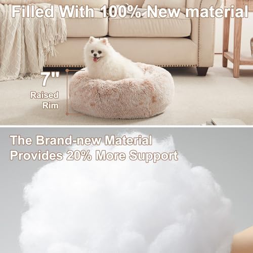 23 inches Faux Fur Fluffy Donut Dog Bed for Small Dogs,Brown