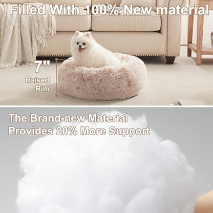 23 inches Faux Fur Fluffy Donut Dog Bed for Small Dogs,Brown