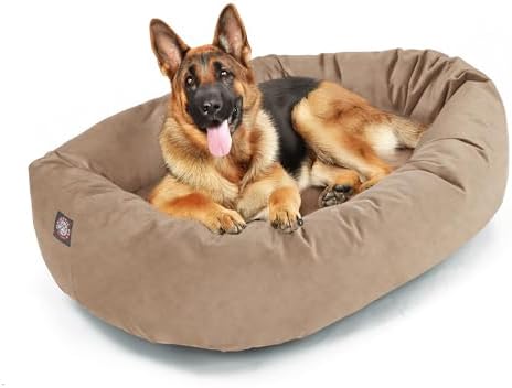 Majestic Pet 52 Inch Suede Calming Dog Bed Washable – Cozy Soft Round Dog Bed w/Spine Support for Dogs to Rest Head - Fluffy Donut Dog Bed 52x35x11 (Inch) - Round Pet Bed X- Large – Stone (2025)