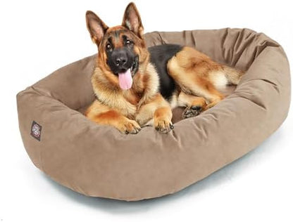 Majestic Pet 52 Inch Suede Calming Dog Bed Washable – Cozy Soft Round Dog Bed w/Spine Support for Dogs to Rest Head - Fluffy Donut Dog Bed 52x35x11 (Inch) - Round Pet Bed X- Large – Stone (2025)