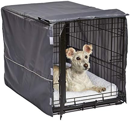 New World Midwest Homes for Pets Medium Dog Crate Cover, Polyester Privacy Kennel Cover Fits Most 30-inch Crates, Light Gray, Machine Washable, Reduces Barking & Chewing