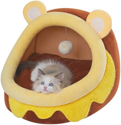 Jiupety Cute Cat Bed for Indoor Cats, Warm Soft Cave Fit for 6-10 Lb Cat, Honeypot, M