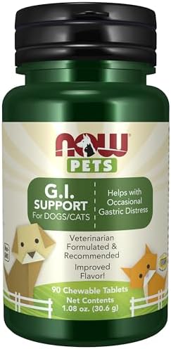 NOW Pet Health, G.I. Support Supplement, Formulated for Cats & Dogs, NASC Certified, 90 Chewable Tablets
