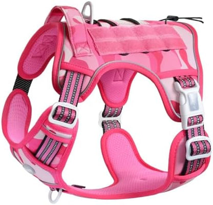 Auroth Tactical Dog Harness for Small Medium Large Dogs No Pull Adjustable Pet Harness Reflective K9 Working Training Easy Control Pet Vest Military Service Dog Harnesses Small, Pink Camo