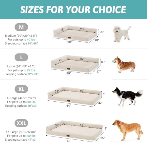 COZY KISS Orthopedic Dog Bed for Extra Large Dogs, L Shaped XXL 48x35 inch