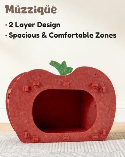 Cat Cave Bed for Indoor Cats, Red Apple Cat Hideaway House, with Perch&Toys