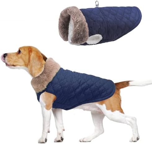 BEAUTYZOO Warm Dog Puffer Jacket Vest, Dog Winter Coat with Harness, Blue L