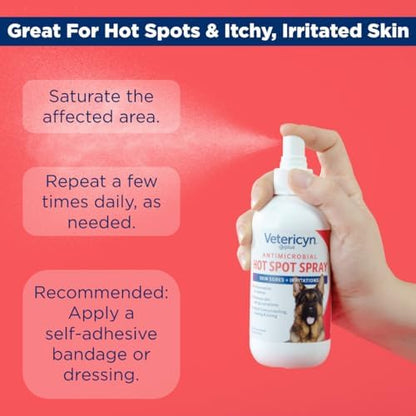 Vetericyn Plus Hot Spot Spray for Dogs Skin Sores and Irritations | Itch Relief for Dogs and Prevents Chewing and Licking at Skin, Safe for All Animals. 8 Ounces