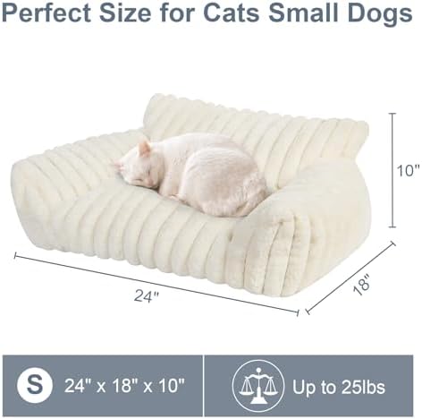 Cute Cat Couch Bed for Indoor Cats, Dog Beds for Small Dogs Couch, S, White