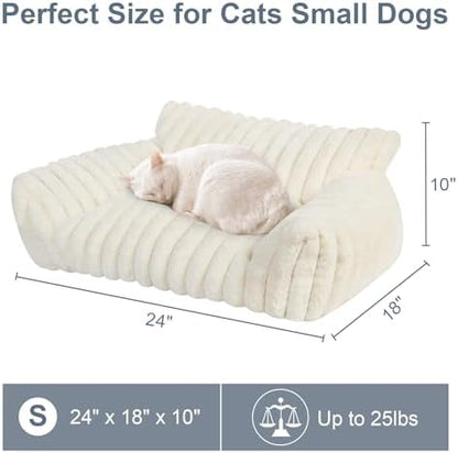 Cute Cat Couch Bed for Indoor Cats, Dog Beds for Small Dogs Couch, S, White