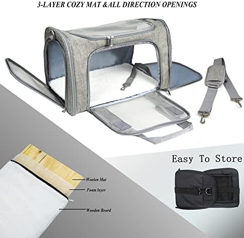 Soft Sided Carrier for Small Medium Cats Dogs,TSA Airline Approved Collapsible Travel Pet Carrier Medium Grey