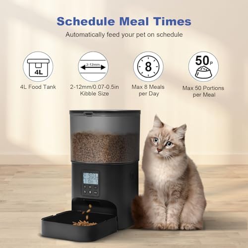 ANDOLL HOME Automatic Cat Feeder, Cat Food Dispenser with 10s Voice Recorder, Pet Feeder up to 8 Meals per Day, Timed Feeder with Dry Food Sealed Ring