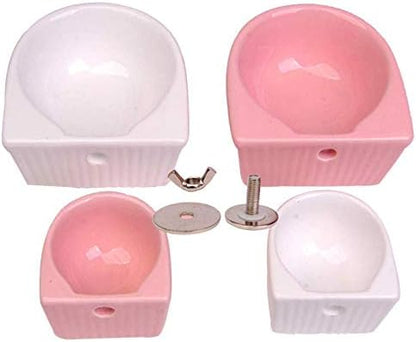 Small Animals Bowl, Detachable Cage Feeder Pet Ceramic Water & Food Feeder, Small Animal Supplies for Rabbit Parrot Squirrels Chinchilla Hamster Ferret (White, M)
