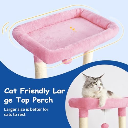 Cat Craft Cat Tree 63 Inch Cat Tower for Indoor Cats, Multi-Level Cat Tree for Large Cats 20 lbs+ Heavy Duty Cat Tower with Sisal Scratching Posts, Hammock, Condo and Extended Platform, Pink