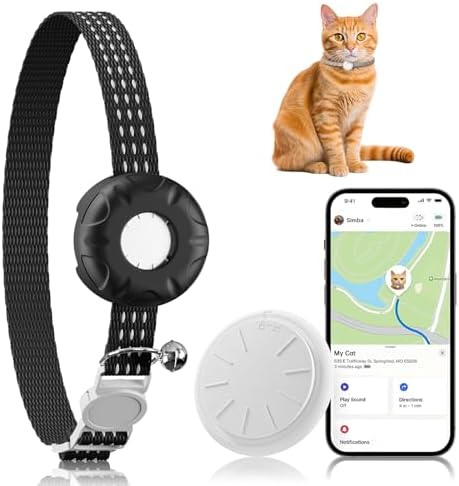 Smart Cat GPS Tracker | Real-Time Location & Compatible with Apple Find My App (Only iOS) | Territory & Location History | Up to 5-Day Battery | Breakaway Collar Included, Black