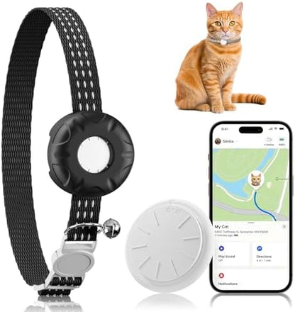 Smart Cat GPS Tracker | Real-Time Location & Compatible with Apple Find My App (Only iOS) | Territory & Location History | Up to 5-Day Battery | Breakaway Collar Included, Black