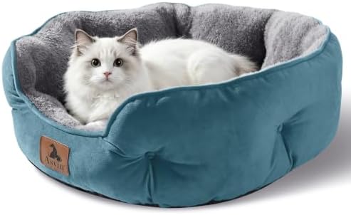 Asvin Small Dog Bed for Small Dogs, Cat Beds for Indoor Cats, Pet Bed for Puppy and Kitty, Extra Soft & Machine Washable with Anti-Slip & Water-Resistant Oxford Bottom, Teal, 20 inches