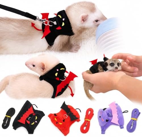 Small Animal Harness and Leash Set, Adjustable Escape Proof Ferret Harness Vest for Adult Ferret, Meerkat, King Squirrel & Fancy Rat, Soft Comfortable Pet Walking Harness with Leash