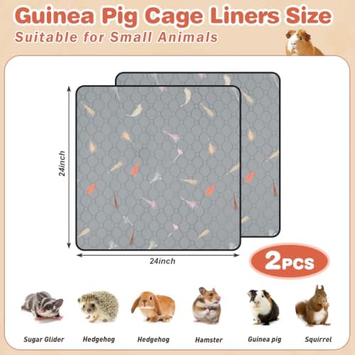 2Pcs Guinea Pig Cage Liners,Guinea Pig Fleece Cage Liners24''X24'' Super Absorbent Washable Pee Pads Reusable for Rabbit Hamster Chinchilla