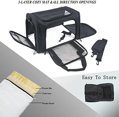 Soft Sided Carrier for Small Medium Cats Dogs,Removable Pad Collapsible Travel Pet Carrier Large Black