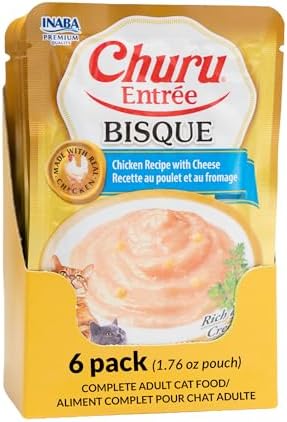 INABA Churu Entree Bisque Wet Cat Food, Chicken Cheese, 6ct