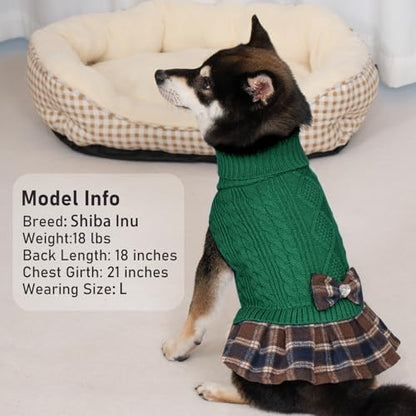 KYEESE Dog Sweater Dress for Small Dogs Turtleneck Thick Knit Pullover