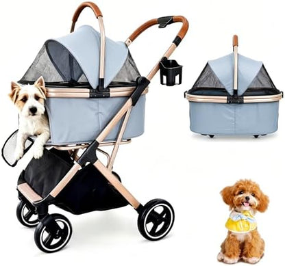 Chihuahua 3-in-1 Foldable Pet Stroller 4-Wheel for Small Dogs, Cerulean