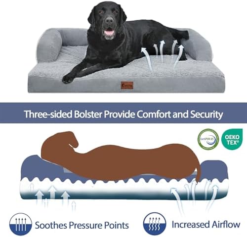 Orthopedic Washable Dog Bed for Extra Large Dogs, 45x35in, Grey