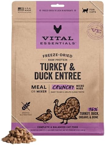 Vital Essentials Freeze Dried Cat Food, Turkey & Duck Nibs, 12 oz Bag