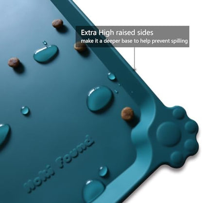 Hoki Found Large Silicone Pet Food Mats Tray - Non Slip Pet Dog Cat Bowl Mats Placemat - Dog Pet Cat Feeding Mat - Waterproof Dog Cat Food Mats -Pet Water Mats for Carpet - Sicilian Ocean