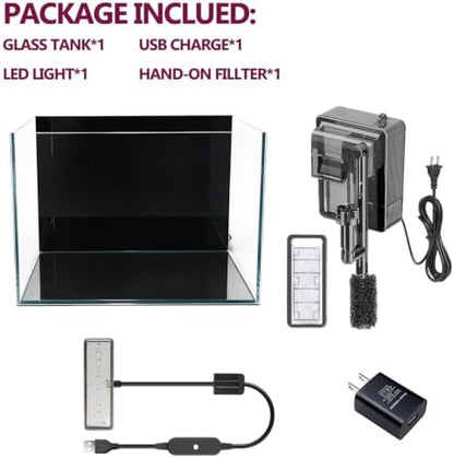 2.5 Gallon Fish Tank Starter Kits, with Led Light, Filter Pump, Cover, Small Fish Tank Betta Aquarium (30x18x20CM)
