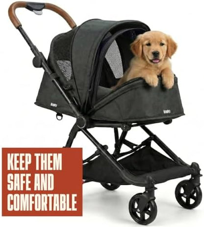 Pet Stroller for Small & Medium Dogs & Cats Lightweight Foldable Travel Stroller with Smooth 4-Wheel Ride, Breathable Mesh, Storage Basket & Aluminum Frame Comfortable & Easy to Maneuver