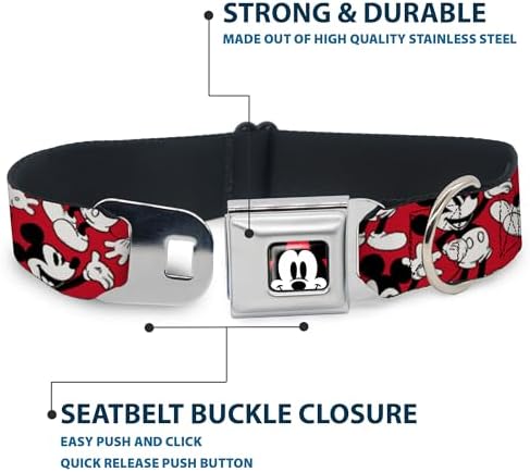Buckle-Down Seatbelt Buckle Dog Collar - Steamboat Willie Scenes Film Strip White/Black - 1.5" Wide - Fits 16-23" Neck - Medium