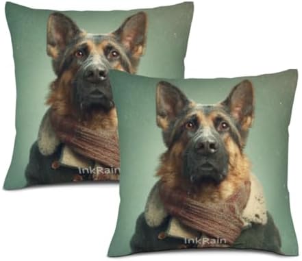 InkRain Winter Animal Cute German-Shorthaired-Pointer Pillow Cover 20x20 Inch Set of 2 Home Decor Decorative Cotton Linen Illustration Pillowcases for Living Room House Sofa