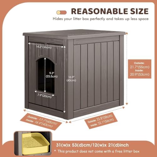 Cat Litter Box Enclosure, Weatherproof Multi-Use Resin Hidden Litter Cabinet, Indoor Outdoor Anti-Scratch Pet Litter Box Furniture, Tool-Free Assembly & Easy Clean, Gray