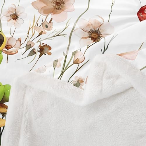 Erosebridal Kids Kawaii Frog Blankets and Throws 40"x50",Mushroom and Frog Blanket Throw for Girls Boys,Wild Animal Print Fleece Blanket Farmhouse Flower Fuzzy Blanket for Bed Sofa Decor