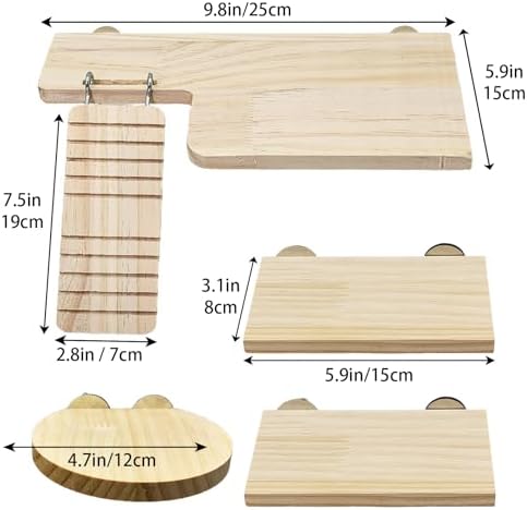 Hamster Cage Platform L-Shaped Wooden Hamster Cage Accessories Rat Climbing Toys Ledge with Ladder for Sugar Glider Mice Mouse Squirrel (M)