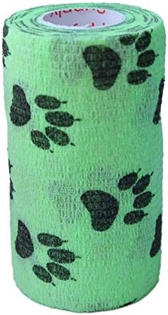 6 Pack Premium Vet Wrap - Self Adhesive Bandage Wrap & Athletic Tape - 4" x 5 Yards Elastic & Self-Sticking Cohesive Bandage for Pets, Sports, Wrists & Ankles - Paw Prints by Prairie Horse Supply