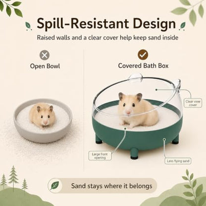 Meow&Woof Hamster Sand Bath Container, Large Sandbox Toilet Gerbil Batheoom, Tiny Chinchilla Dust Bathtub Sand Bath Box for Hamster Cage Accessories 5.2 Inch-Dark Green